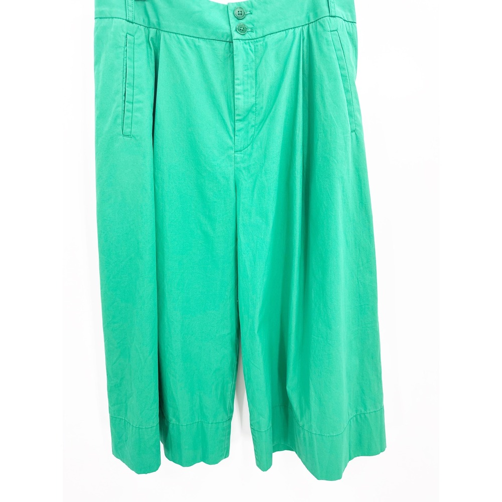 By Anthropologie Green Wide Leg Culotte Pants High Rise Cotton Cropped Size 10 - Picture 4 of 15